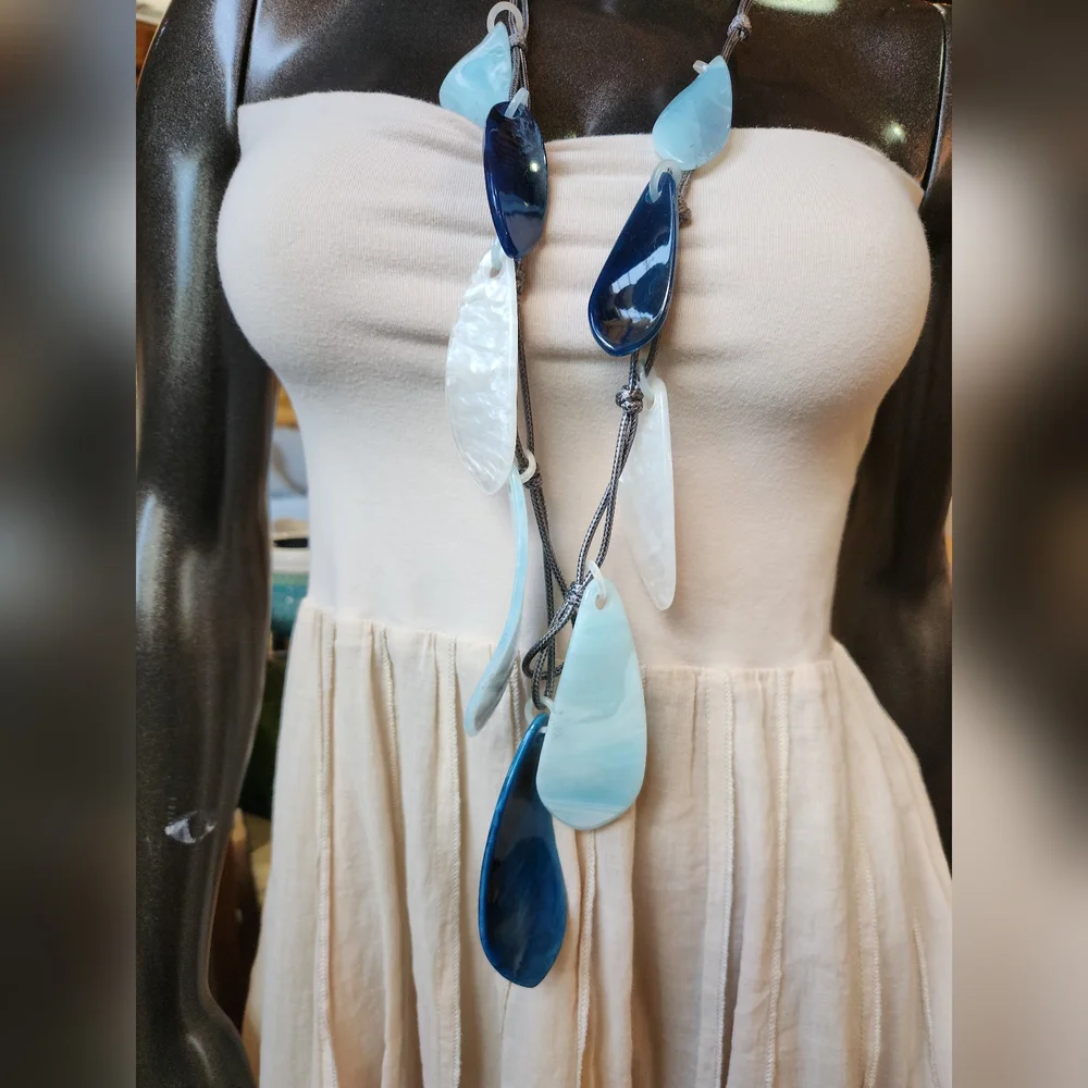 Blue and Grey Resin Necklace - Picture 16 of 16